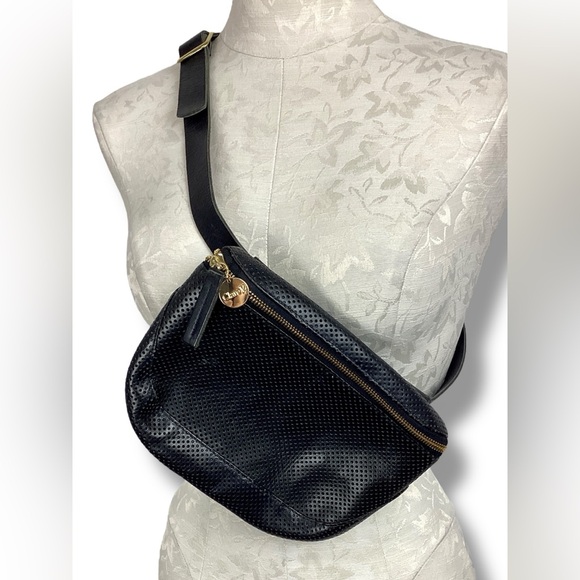 Clare V. Black Perforated Leather Fanny Pack Crossbody travel minimalist - Picture 2 of 11